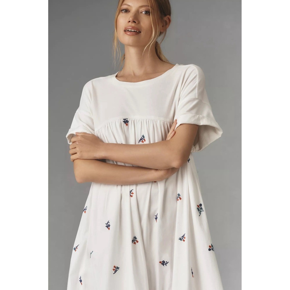 Pilcro Short Sleeve White Embroidered T-Shirt Maxi/Midi Dress S Anthropologie - Picture 3 of 16
